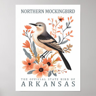 Poster Oiseau de Mockingbird de l'Arkansas USA Travel