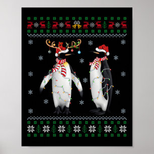 Poster Oiseau de Noël laid Lumières de Santa Hat Penguin