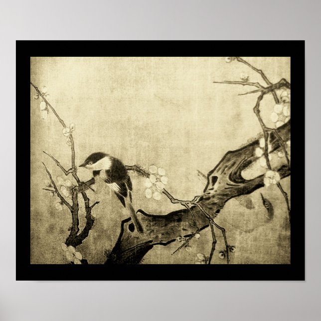 Poster OISEAU DE PRINTEMPS ET FLEURS Sépia Brown (Devant)