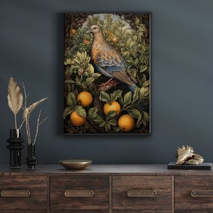 Poster Oiseau de style art vintage dans un arbre