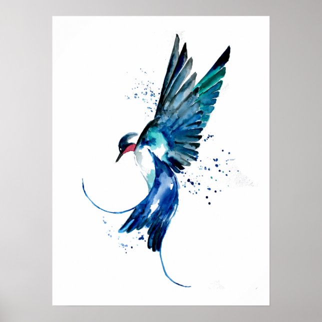 Poster Oiseau d'hirondelle bleu (Devant)