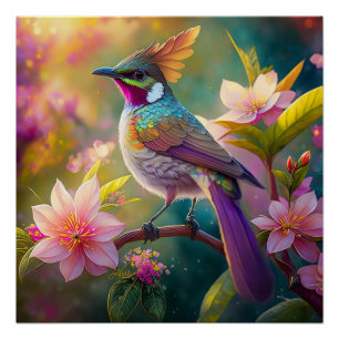 Poster Oiseau d'Imaginaire à arc-en-ciel orangé