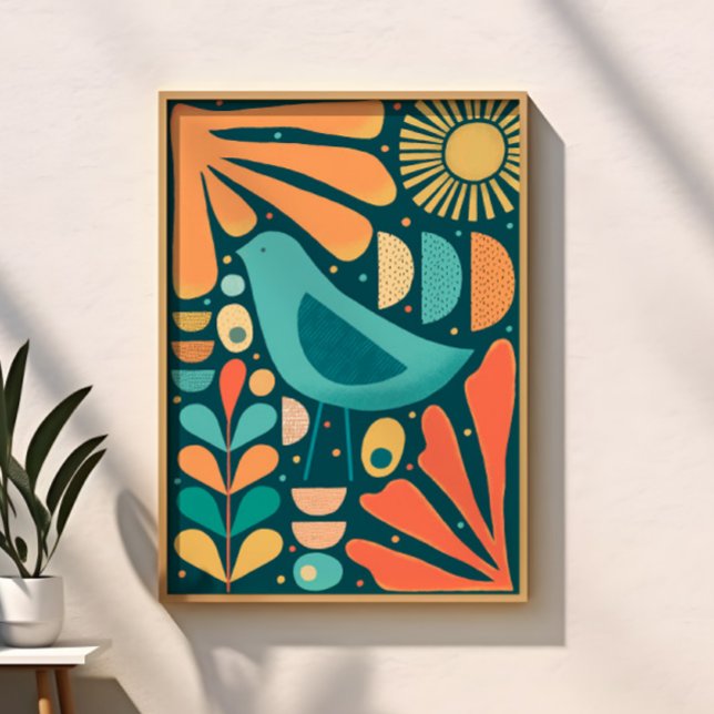 Poster Oiseau et Feuille d'inspiration moderne du milieu  (Mid Century Modern Inspired Bird and Leaves Poster)