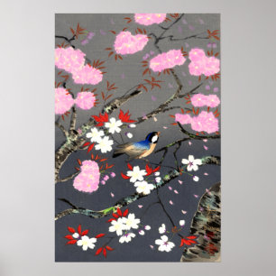 Poster Oiseau et fleurs de cerisier Bakufu Ohno 1949
