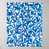 Oiseau et grenade Art Nouveau, Bleu de Cobalt
