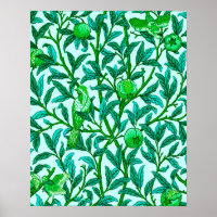 Oiseau et grenade Art Nouveau, Turquoise & Aqua