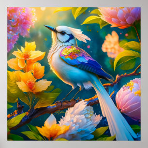 Poster Oiseau Fantastique Geai à Ailes Arc-en-ciel