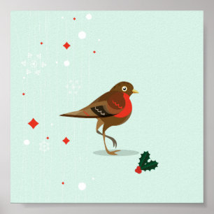 Poster Oiseau illustré en hiver