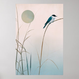 Poster Oiseau japonais minimaliste et oeuvres d'art en ba