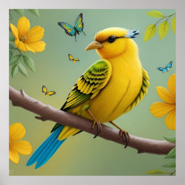 Poster Oiseau jaune sur la branche