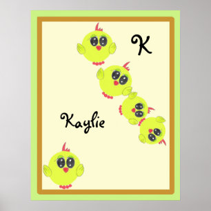 Poster Oiseau jaune vert bébé