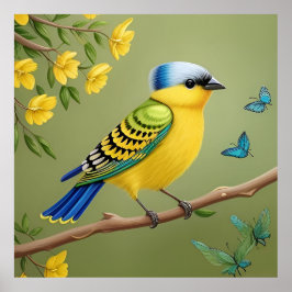 Poster Oiseau jaune vibre sur la branche