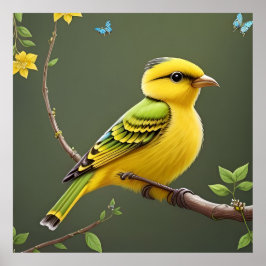 Poster Oiseau jaune vibre sur la branche