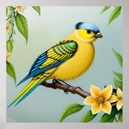 Poster Oiseau jaune vibre sur la branche