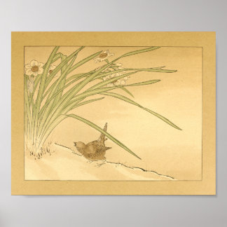 Poster Oiseau mural japonais vintage