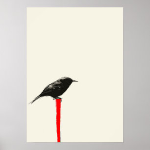 Poster Oiseau ombre sur un poteau rouge