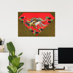 Poster Oiseau Phoenix Rouge Vintage Art Japonais G.A. Aud