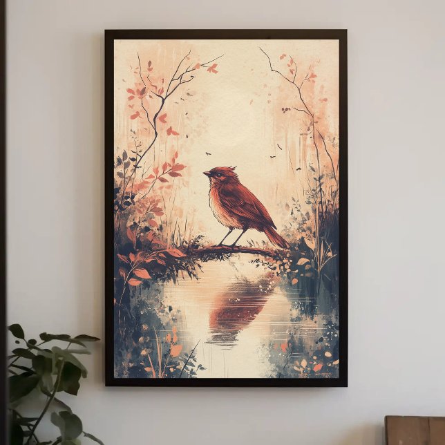 Poster Oiseau rouge et eau Nature Animaux Aestheti (Créateur téléchargé)