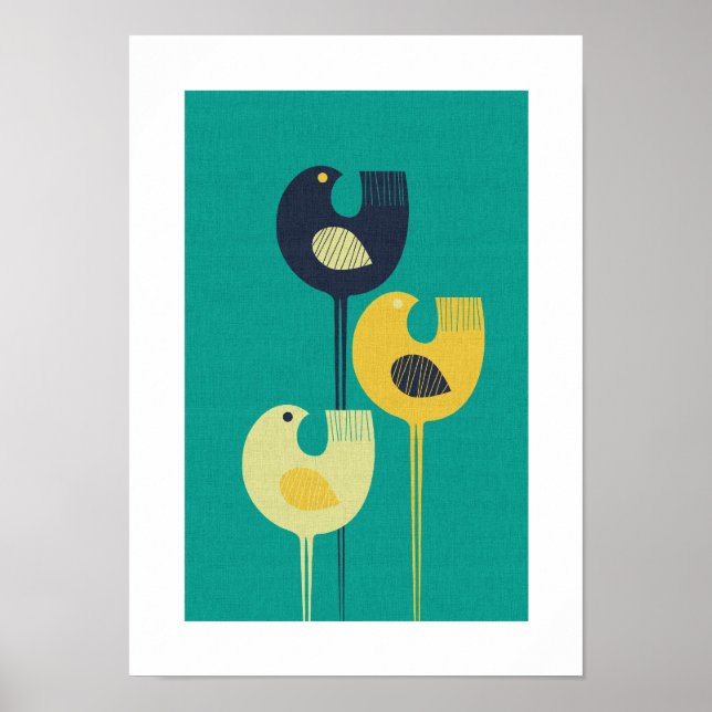 Poster Oiseaux à pattes - moyen siècle moderne / minimali (Devant)