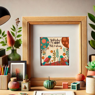 Poster Oiseaux amusants Hier Citation Inspirante Inspirib