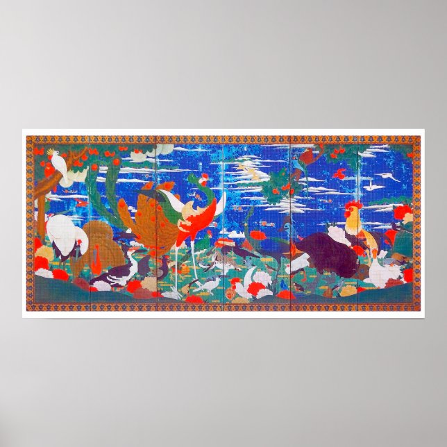 Poster Oiseaux, animaux et Plantes floraux (à gauche) Jak (Devant)