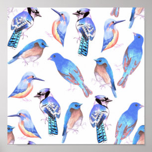 Poster Oiseaux aux teintes et teintes bleu