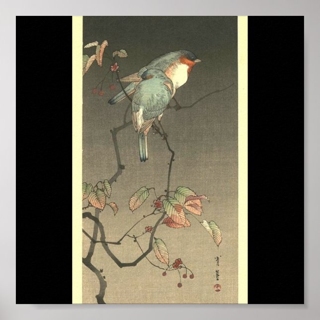 Poster Oiseaux bleus à la nuit par Seitei Watanabe 1851-1 (Devant)