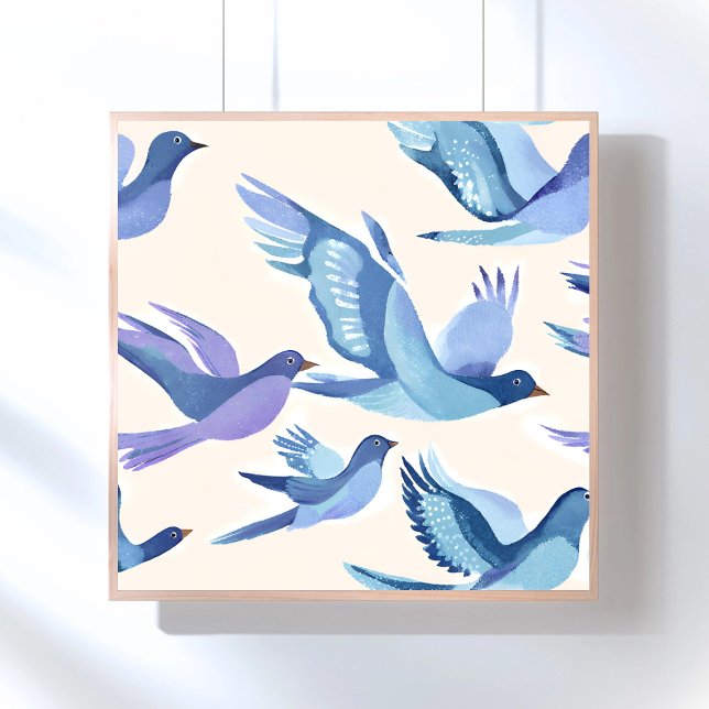 Poster Oiseaux bleus volant | Aquarelle moderne (Créateur téléchargé)