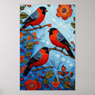Poster Oiseaux cardinaux rouges
