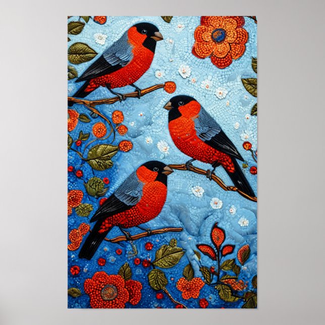 Poster Oiseaux cardinaux rouges (Devant)
