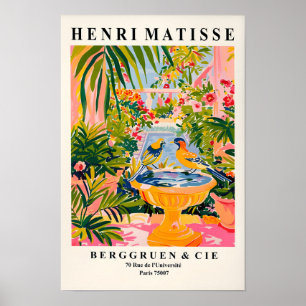 Poster Oiseaux chanteurs dans un bain d'oiseaux, impressi
