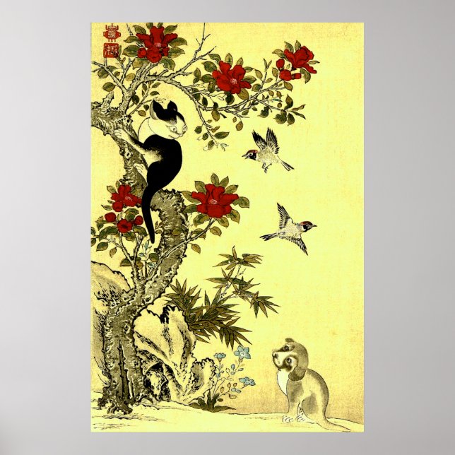 Poster Oiseaux Chat et Chien Jakuchu Au début des années  (Devant)