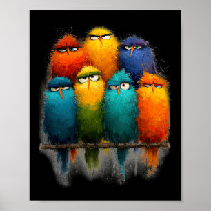 Poster Oiseaux colorés drôles Art Famille d'oiseaux fous 