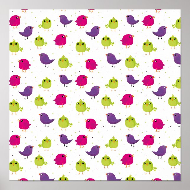 Poster Oiseaux colorés mignons (Devant)