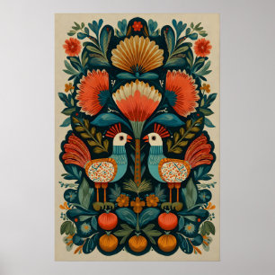 Poster Oiseaux de l'art populaire mexicain Giclée Impress
