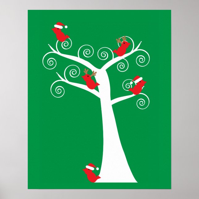 Poster Oiseaux de Noël dans un arbre (Devant)
