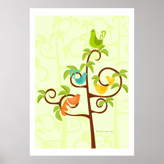 Poster Oiseaux d'un arbre (Devant)