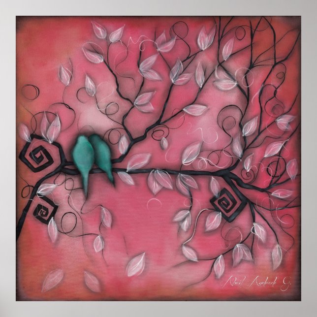 Poster Oiseaux en rose (Devant)