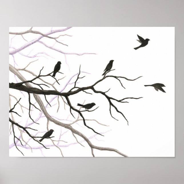 Poster Oiseaux et branches Beaux-Arts Imprimer (Devant)