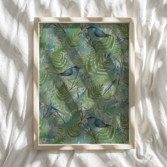 Poster Oiseaux Et Dragonflies Art Motif (Birds And Dragonflies Pattern Art Print from Studio Posies.)