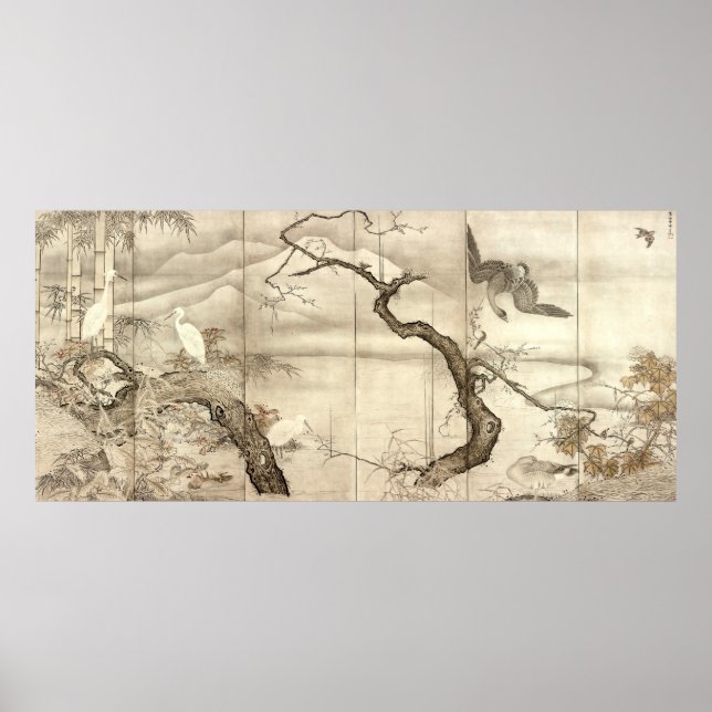 Poster Oiseaux et fleurs de Sesshu Tōyō (Devant)