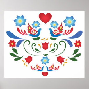 Poster Oiseaux et fleurs Design folklorique