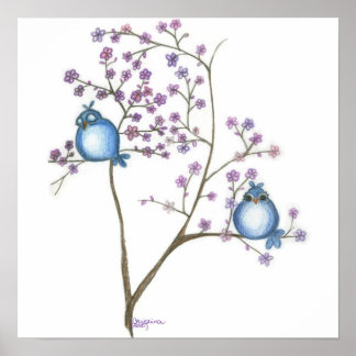 Poster Oiseaux et fleurs (Petite affiche)