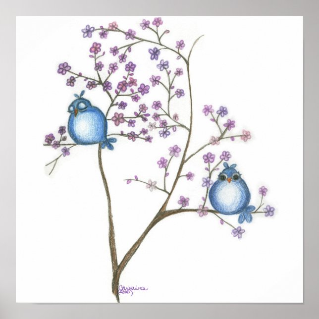 Poster Oiseaux et fleurs (Petite affiche) (Devant)