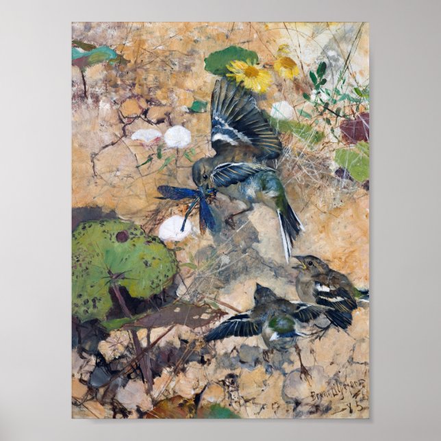 Poster Oiseaux et libellules, Bruno Liljefors (Devant)