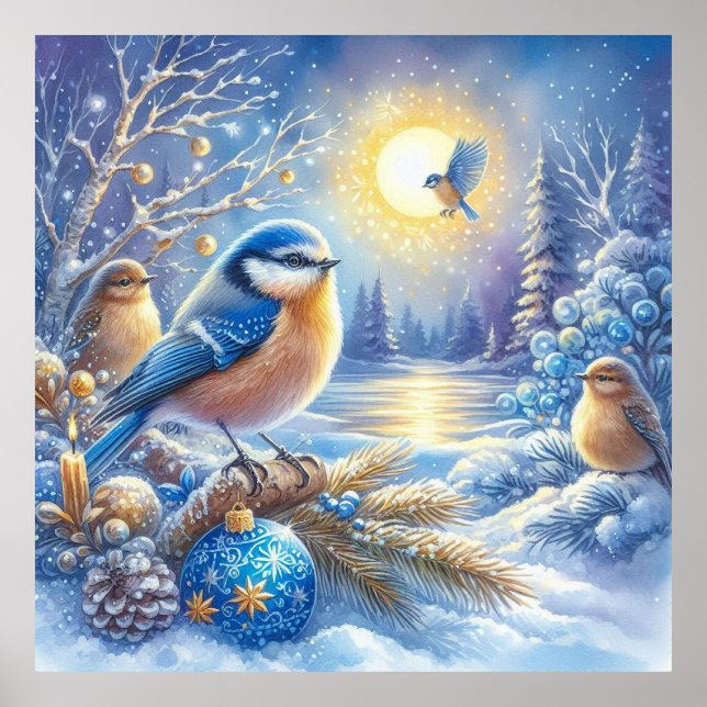 Poster Oiseaux et paysage hivernal 17 (Devant)