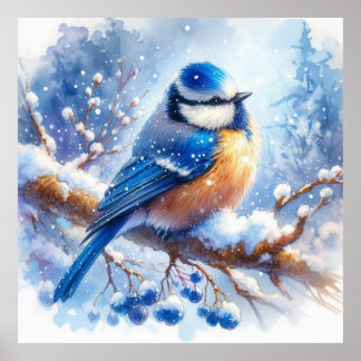 Poster Oiseaux et paysage hivernal 35