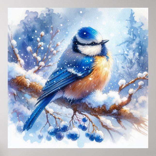 Poster Oiseaux et paysage hivernal 35 (Devant)