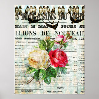 Poster Oiseaux et Roses