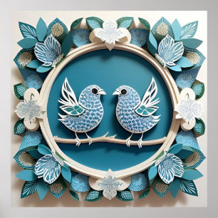 Poster Oiseaux Geai Bleu en Papier Artisanal